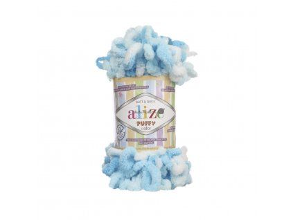 Příze Puffy color 5924 tyrkysovo-bílá
