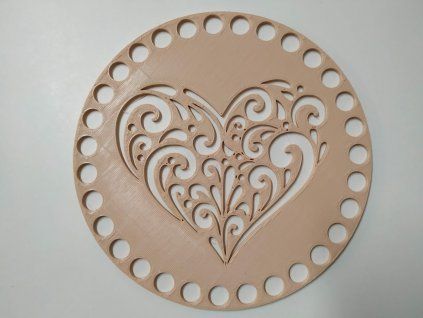 Víko/dno na košík 14,5cm - srdce ornament béžová