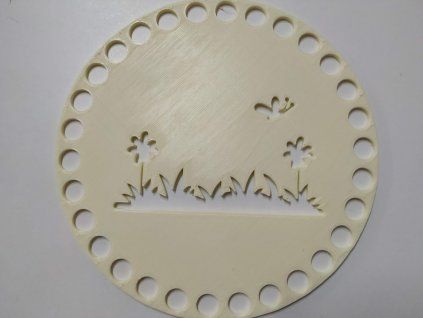 Víko/dno na košík 14,5cm - tráva motýl vanilka