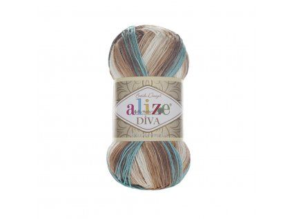 Příze Diva batik 4603 tyrkysovo-hnědo-světlá