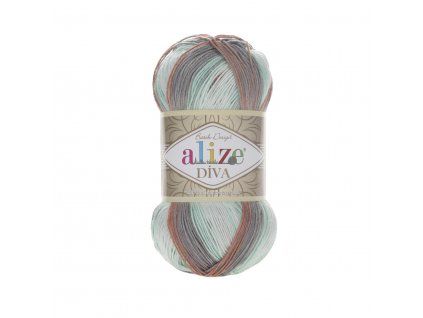 Příze Diva batik 5550 mint-hnědá