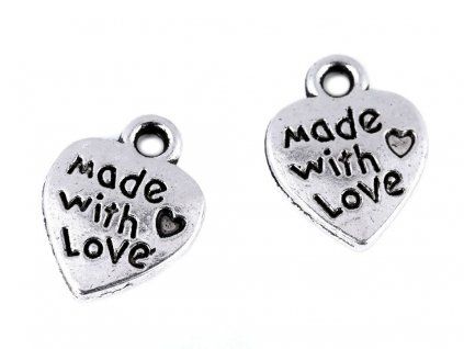 Přívěsek srdce Hand made with love 10x12mm platina