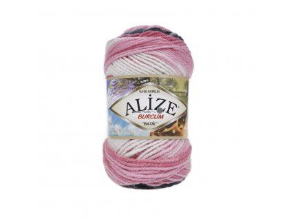 Příze Burkum batik 1602 růžovo-bílo-černá