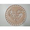 Víko/dno na košík 14,5cm - srdce ornament béžová